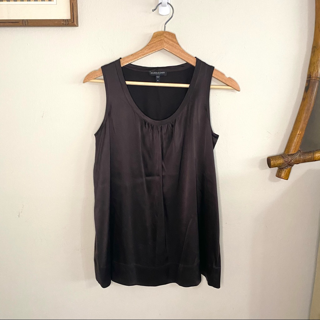 Eileen Fisher Petite Brown Sleeveless Blouse